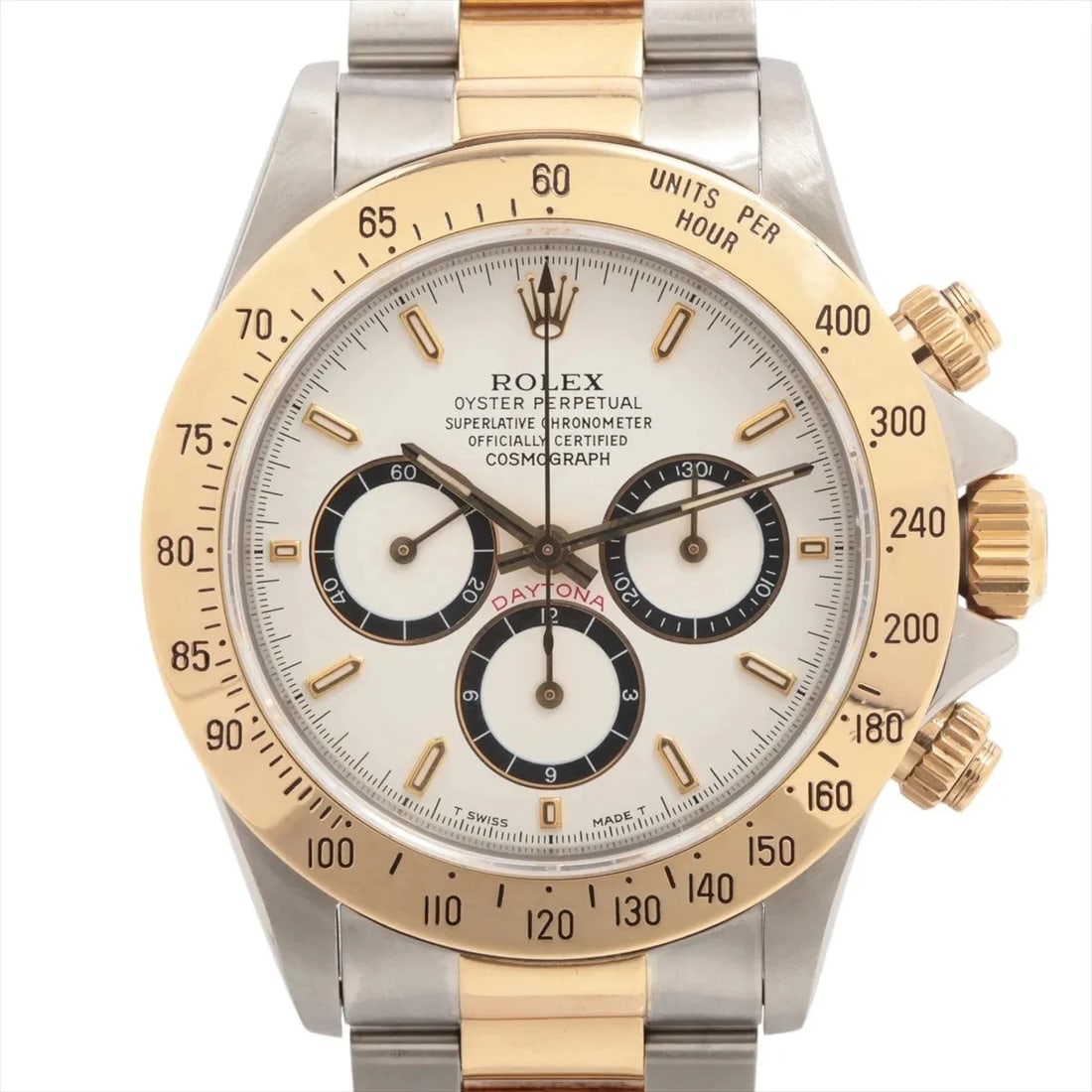 ROLEX COSMOGRAPH DAYTONA AT WHITE DIAL WATCH: Rolex Cosmograph Daytona At White Dial Watch Brand: Rolex Type/Style: Wristwatch Material: SS?YG Color: Dial Color White Size: Case:W1.6 x H1.6inch / W40 x H40 Circumference of Wrist:7.5inch / 19