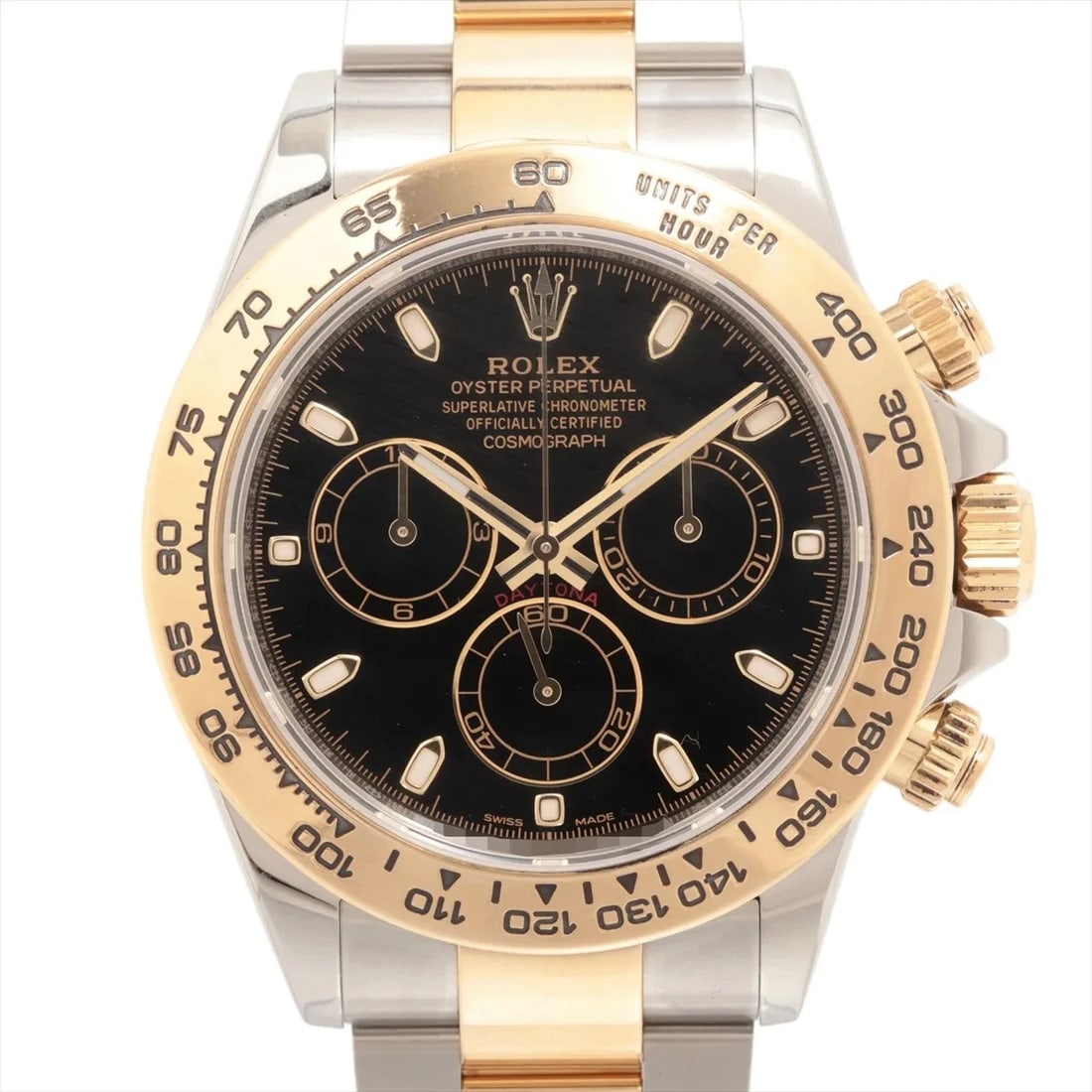ROLEX COSMOGRAPH DAYTONA AT BLACK DIAL WATCH: Rolex Cosmograph Daytona At Black Dial Watch Brand: Rolex Type/Style: Wristwatch Material: SS?YG Color: Dial Color Black Size: Case:W1.6 x H1.6inch / W40 x H40 Circumference of Wrist:7.7inch / 19.5