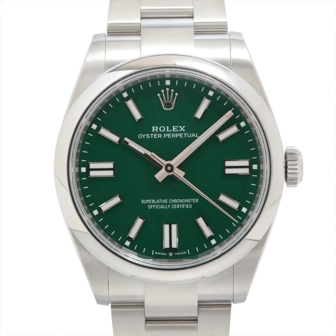 ROLEX OYSTER PERPETUAL 41 SS AT GREEN WATCH: Rolex Oyster Perpetual 41 Ss At Green Watch Brand: Rolex Type/Style: Wristwatch Material: SS Color: Dial Color Green Size: Case:W1.6 x H1.6inch / W41 x H41 Circumference of Wrist:7.3inch / 18.5 Ac
