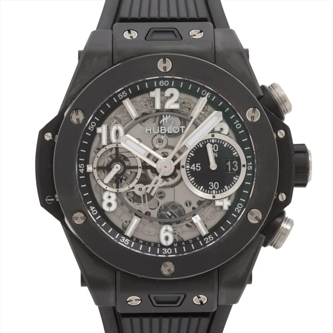 HUBLOT BIG BANG UNICO BLACK MAGIC CE TI X RUBBER AT SKELETON DIAL WATCH: Hublot Big Bang Unico Black Magic Ce Ti X Rubber At Skeleton Dial Watch Brand: Hublot Type/Style: Wristwatch Material: CE x TI x rubber Color: Dial Color Skeleton Size: Case:W1.6 x H1.6inch / W42 x H4