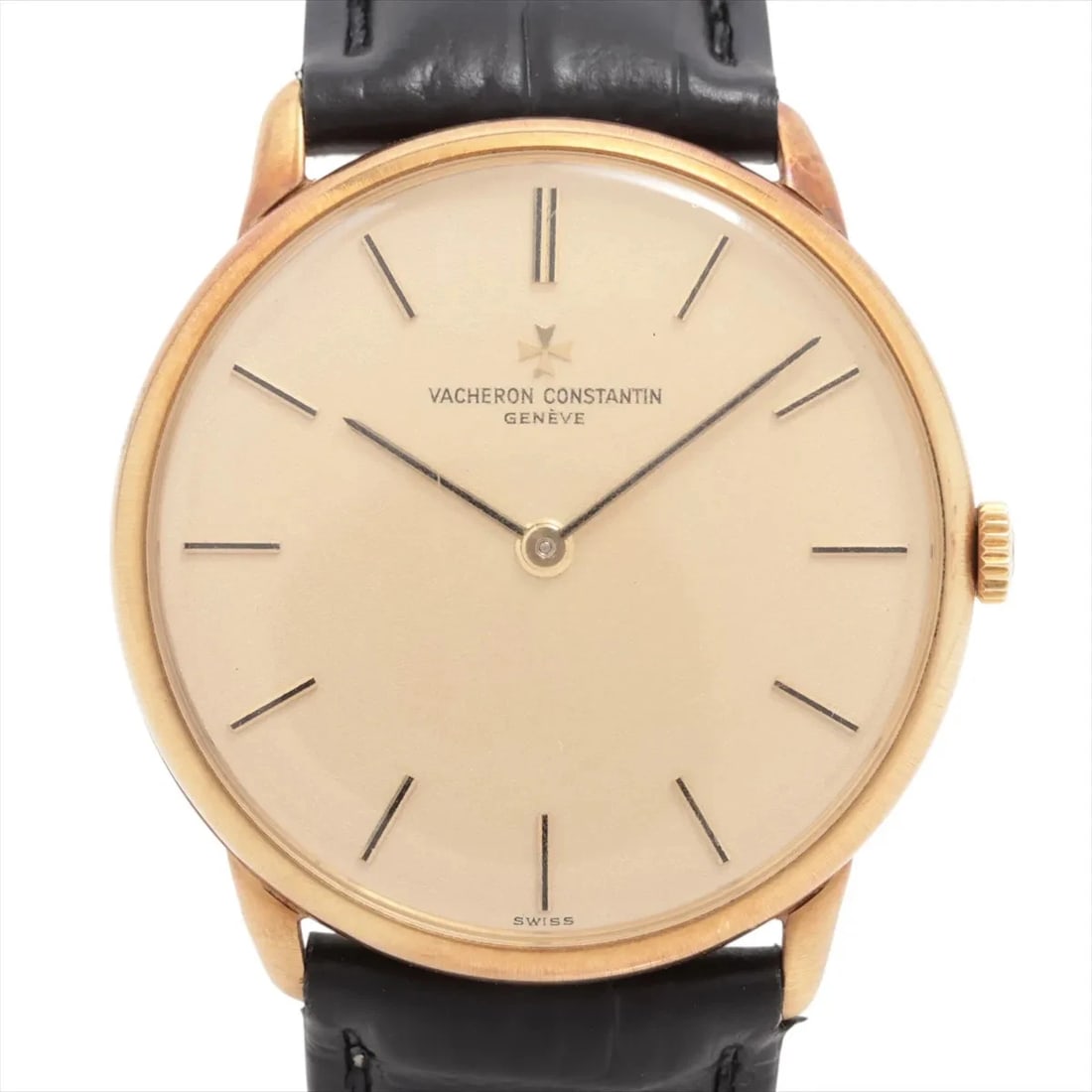 VACHERON CONSTANTIN ROUND YG EXTERNAL GP X EXTERNAL LEATHER WATCH: Vacheron Constantin Round Yg External Gp X External Leather Watch Brand: Vacheron Constantin Type/Style: Wristwatch Material: YG & externally manufactured leather Color: Dial Color Gold Size: Case:W1.