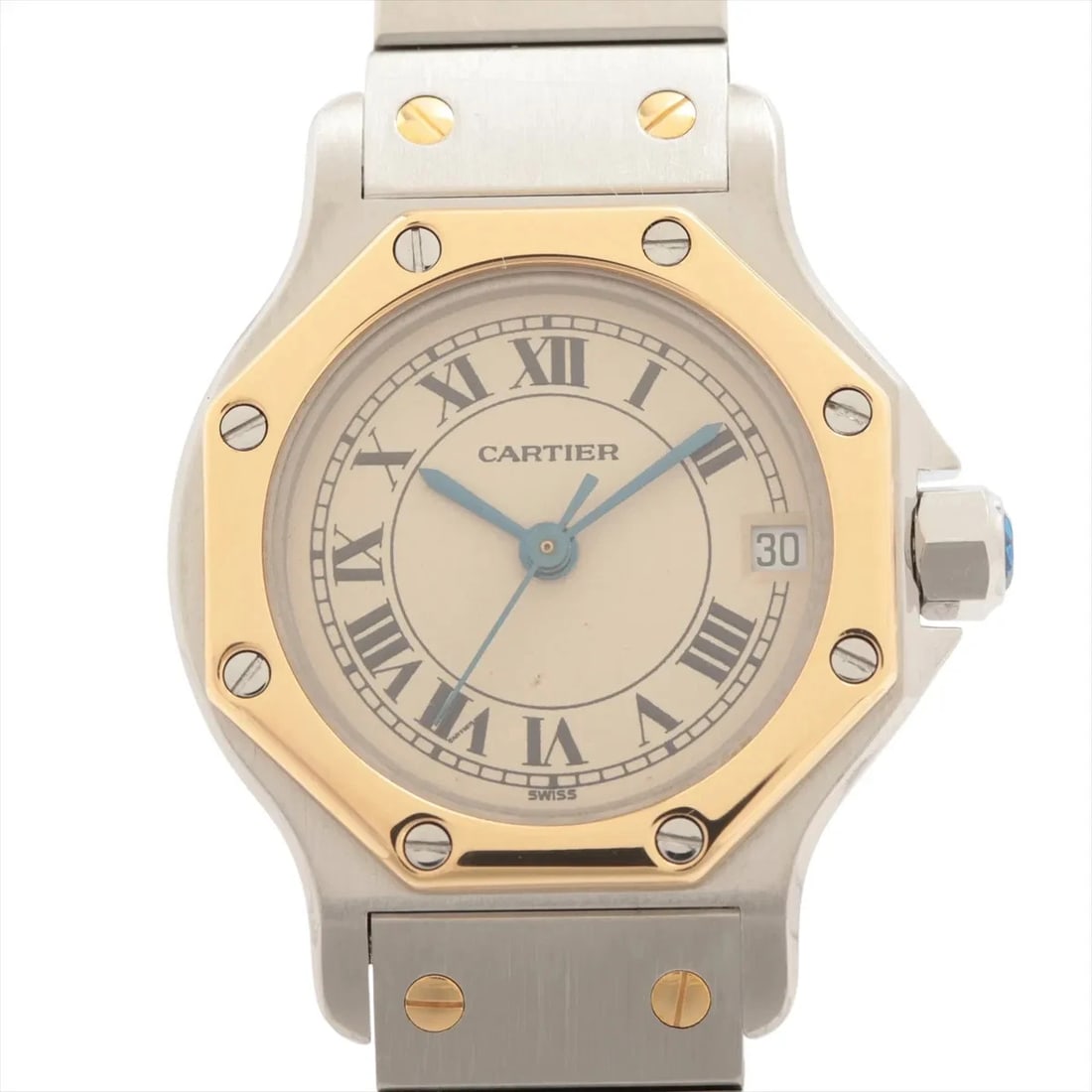 CARTIER SANTOS OCTAGON SM IVORY WATCH: Cartier Santos Octagon Sm Ivory Watch Brand: Cartier Type/Style: Wristwatch Material: SS?YG Color: Dial Color Ivory Size: Case:W0.8 x H0.8inch / W22 x H22 Circumference of Wrist:5.7inch / 14.5 Acc