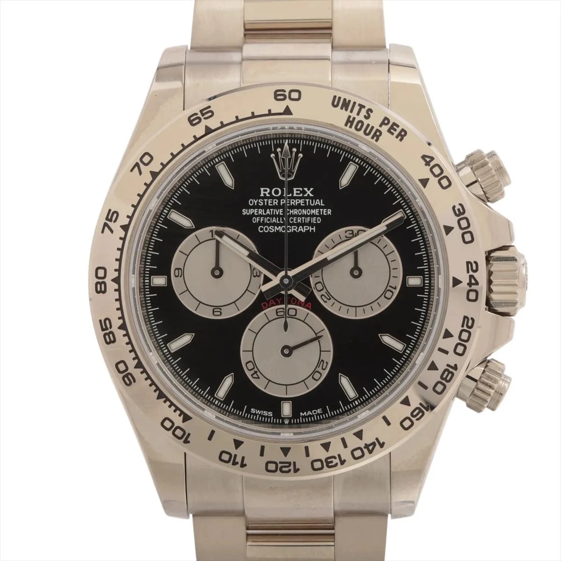 ROLEX COSMOGRAPH DAYTONA WG AT BRIGHT BLACK DIAL WATCH: Rolex Cosmograph Daytona Wg At Bright Black Dial Watch Brand: Rolex Type/Style: Wristwatch Material: WG Color: Dial Color bright black Size: Case:W1.6 x H1.6inch / W40 x H40 Circumference of Wrist:7.7