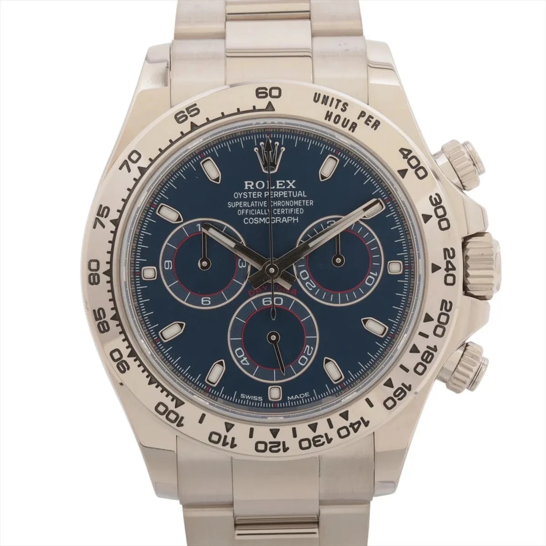 ROLEX COSMOGRAPH DAYTONA WG AT BLUE DIAL WATCH: Rolex Cosmograph Daytona Wg At Blue Dial Watch Brand: Rolex Type/Style: Wristwatch Material: WG Color: Dial Color Blue Size: Case:W1.6 x H1.6inch / W40 x H40 Circumference of Wrist:6.7inch / 17 Ac