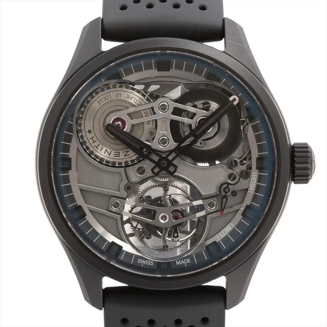 ZENITH CHRONOMASTER TOURBILLON CE X RUBBER TOURBILLO WATCH: Zenith Chronomaster Tourbillon Ce X Rubber Tourbillo Watch Brand: Zenith Type/Style: Wristwatch Material: CE x TI x rubber Color: Dial Color Skeleton Size: Case:W1.6 x H1.6inch / W45 x H45 Circumferen