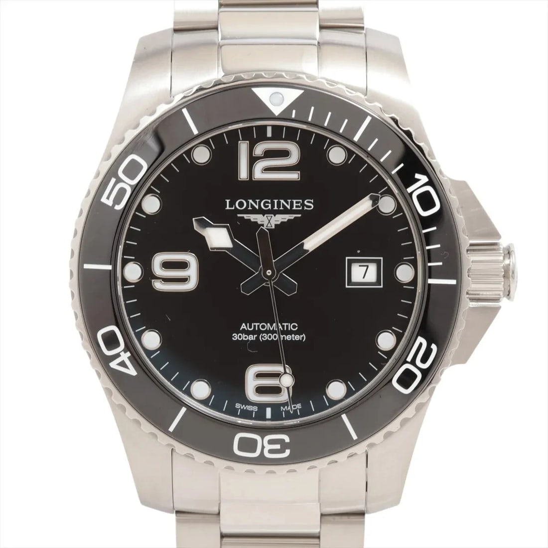 LONGINES HYDRO CONQUEST SS AT BLACK DIAL WATCH: Longines Hydro Conquest Ss At Black Dial Watch Brand: Longines Type/Style: Wristwatch Material: SS Color: Dial Color Black Size: Case:W1.6 x H1.6inch / W43 x H43 Circumference of Wrist:8.5inch / 21.5 