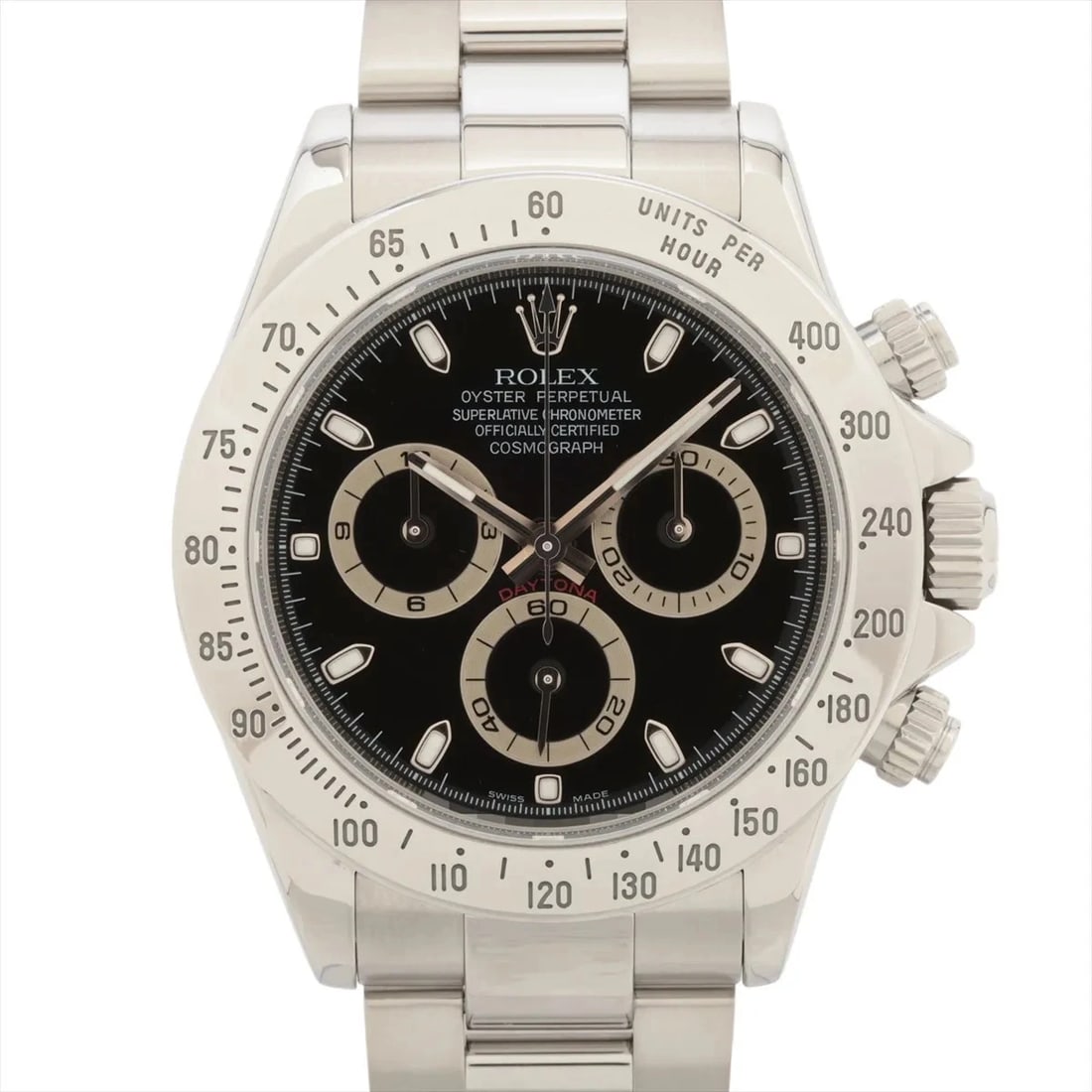 ROLEX COSMOGRAPH DAYTONA SS AT BLACK DIAL WATCH: Rolex Cosmograph Daytona Ss At Black Dial Watch Brand: Rolex Type/Style: Wristwatch Material: SS Color: Dial Color Black Size: Case:W1.6 x H1.6inch / W40 x H40 Accessories: None Accessorie