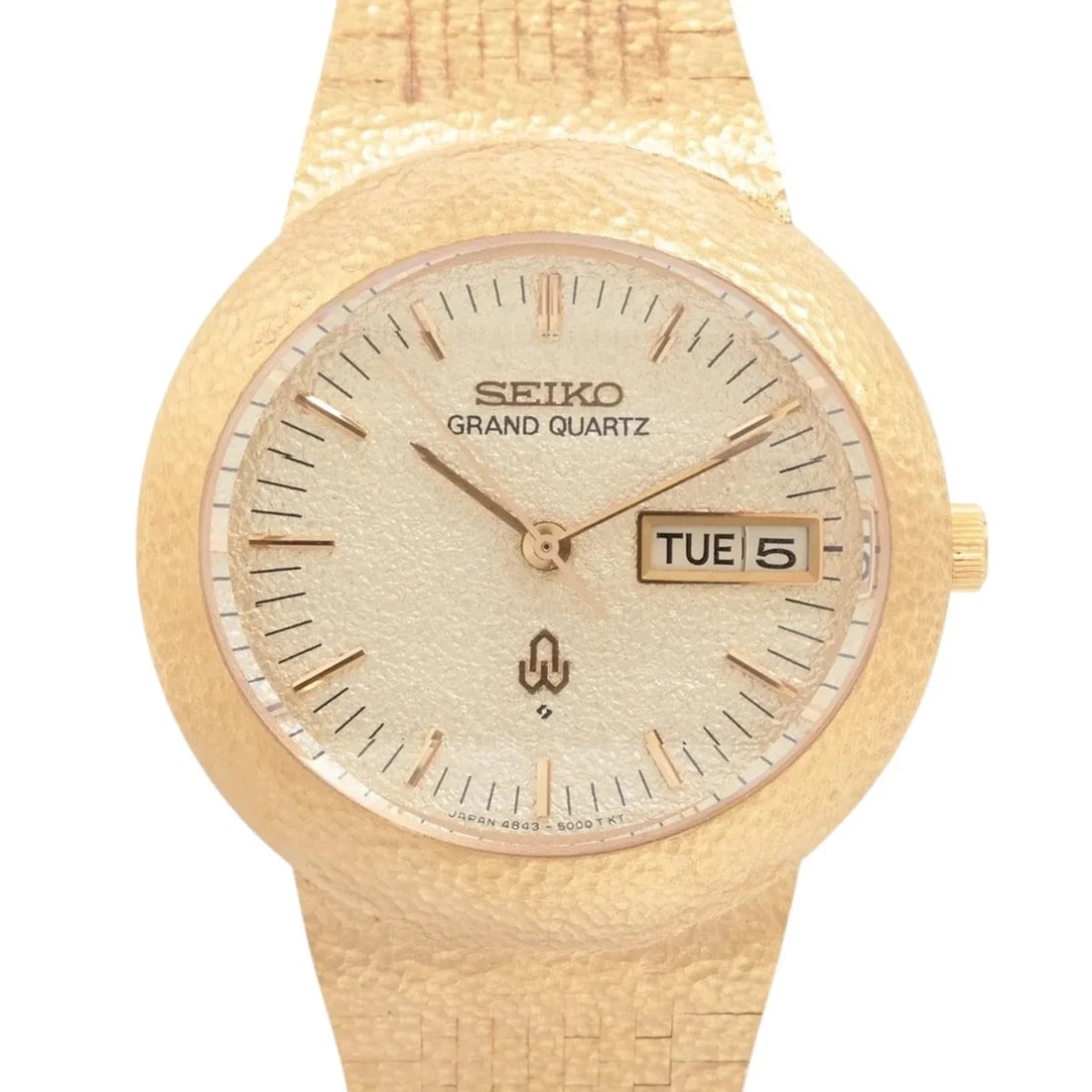 SEIKO GRAND QUARTZ YG QZ CHAMPAGNE WATCH: Seiko Grand Quartz Yg Qz Champagne Watch Brand: Seiko Type/Style: Wristwatch Material: YG Color: Dial Color Champagne Size: Case:W1.2 x H1.2inch / W36 x H36 Circumference of Wrist:6.7inch / 17 Acc