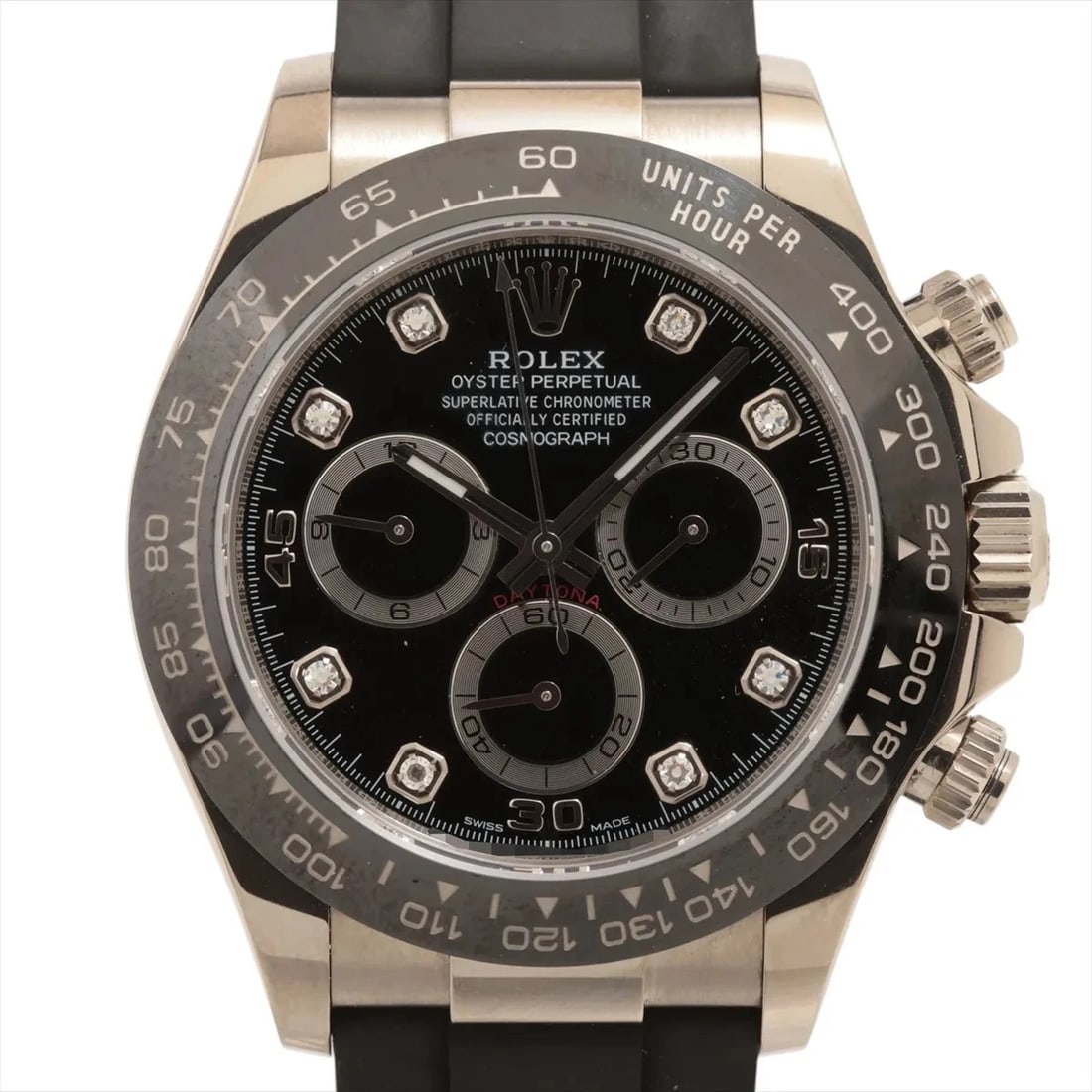 ROLEX COSMOGRAPH DAYTONA WG & RUBBER AT BLACK DIAL WATCH: Rolex Cosmograph Daytona Wg & Rubber At Black Dial Watch Brand: Rolex Type/Style: Wristwatch Material: WG & rubber Color: Dial Color Black Size: Case:W1.6 x H1.6inch / W40 x H40 Circumference of Wrist