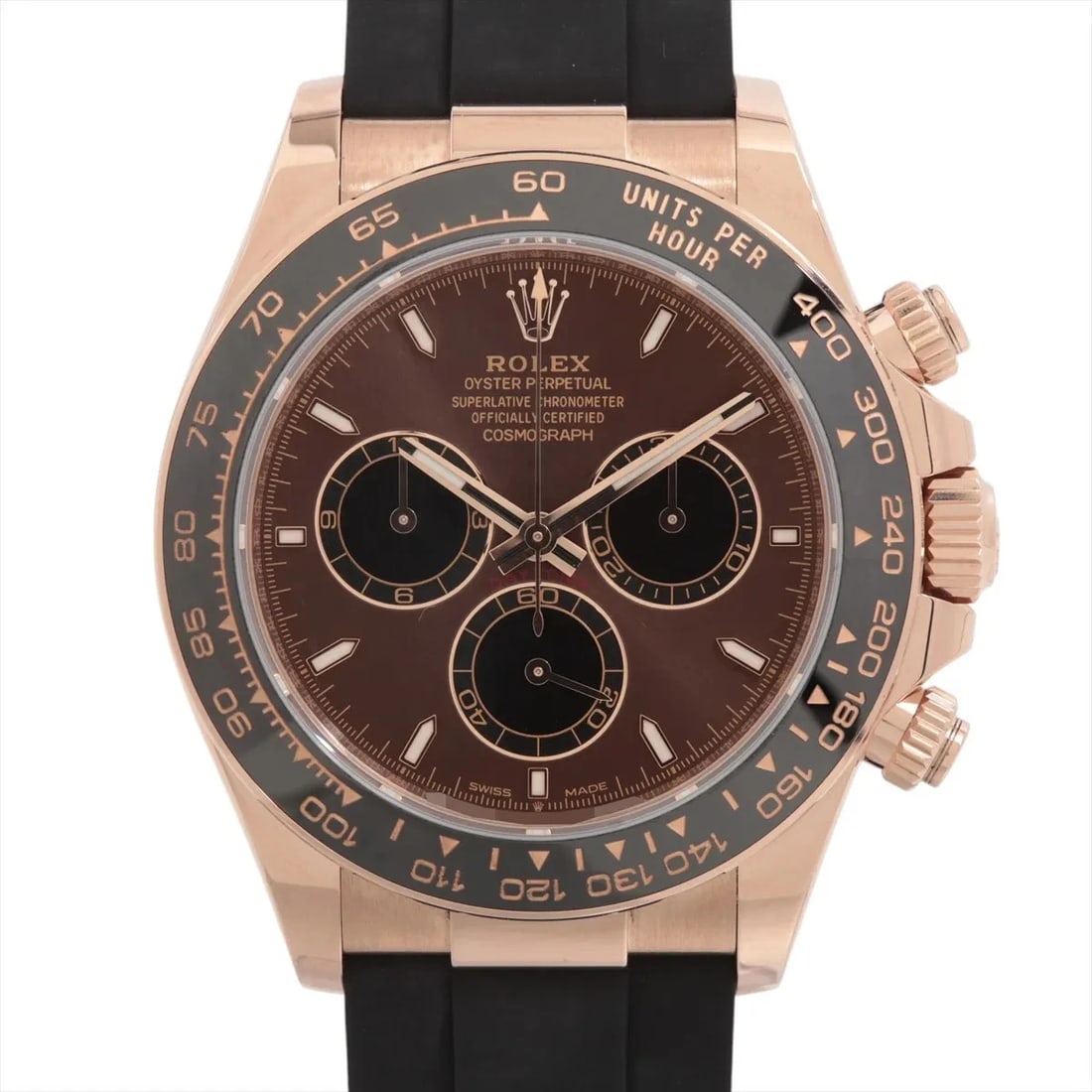ROLEX COSMOGRAPH DAYTONA PG & RUBBER AT CHOCOLATE WATCH: Rolex Cosmograph Daytona Pg & Rubber At Chocolate Watch Brand: Rolex Type/Style: Wristwatch Material: PG & rubber Color: Dial Color Chocolate Size: Case:W1.6 x H1.6inch / W40 x H40 Circumference of Wr