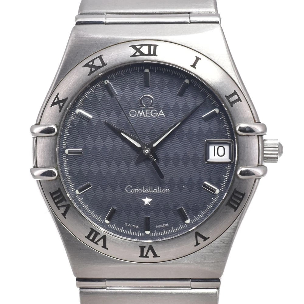 OMEGA CONSTELLATION DATE GRAY DIAL QUARTZ WATCH: Omega Constellation Date Gray Dial Quartz Watch Brand: OMEGA Type/Style: Wristwatch Material: Band Material Stainless Steel, Case Material Stainless Steel Color: Case Color Silver, Band Color Silver, 