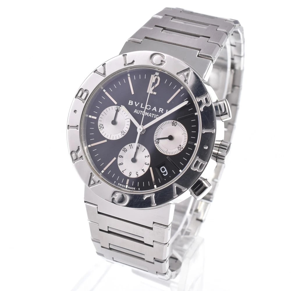 BVLGARI CHRONOGRAPH AUTOMATIC WATCH: Bvlgari Chronograph Automatic Watch Brand: BVLGARI Type/Style: Wristwatch Material: Band Material Stainless Steel, Case Material Stainless Steel Color: Case Color Silver, Band Color Silver, Dial Color