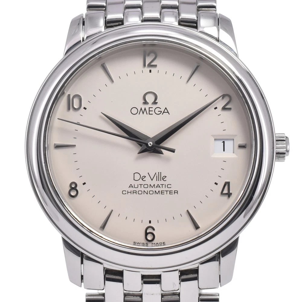 OMEGA DEVILLE CHRONOMETER DATE BEIGE DIAL AUTOMATIC WATCH: Omega Deville Chronometer Date Beige Dial Automatic Watch Brand: OMEGA Type/Style: Wristwatch Material: Band Material Stainless Steel, Case Material Stainless Steel Color: Case Color Silver, Band