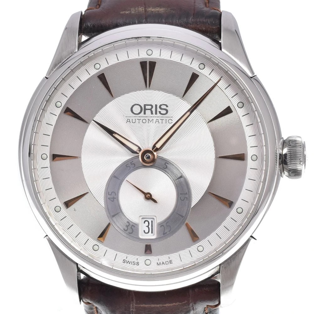 ORIS ARTELIER SMALL SECOND DATE SILVER DIAL AUTOMATIC WATCH: Oris Artelier Small Second Date Silver Dial Automatic Watch Brand: ORIS Type/Style: Wristwatch Material: Band Material leather, Case Material Stainless Steel Color: Case Color Silver, Band Color