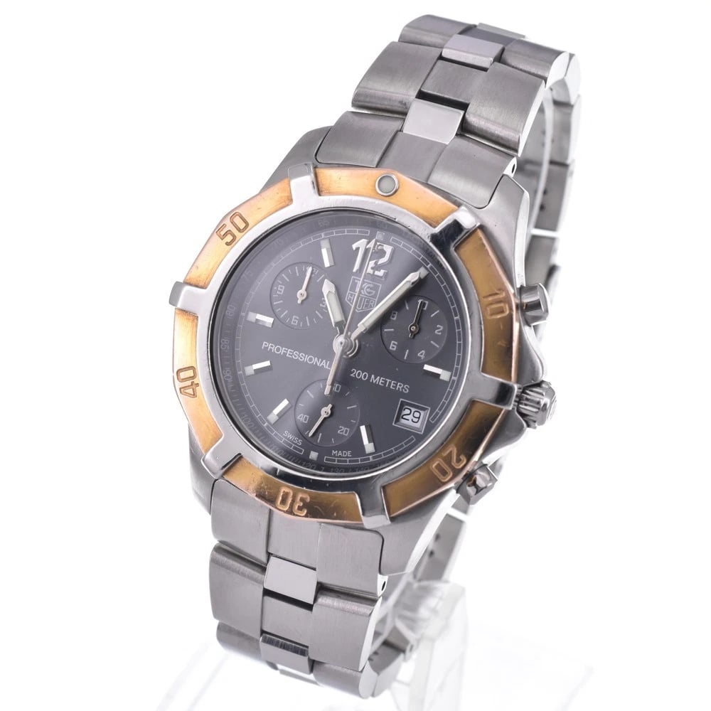TAG HEUER PROFESSIONAL CHRONOGRAPH GRAY DIAL QUARTZ WATCH: Tag Heuer Professional Chronograph Gray Dial Quartz Watch Brand: TAG HEUER Type/Style: Wristwatch Material: Band Material Stainless Steel, Case Material Stainless Steel/Gold Plated Color: Case Color