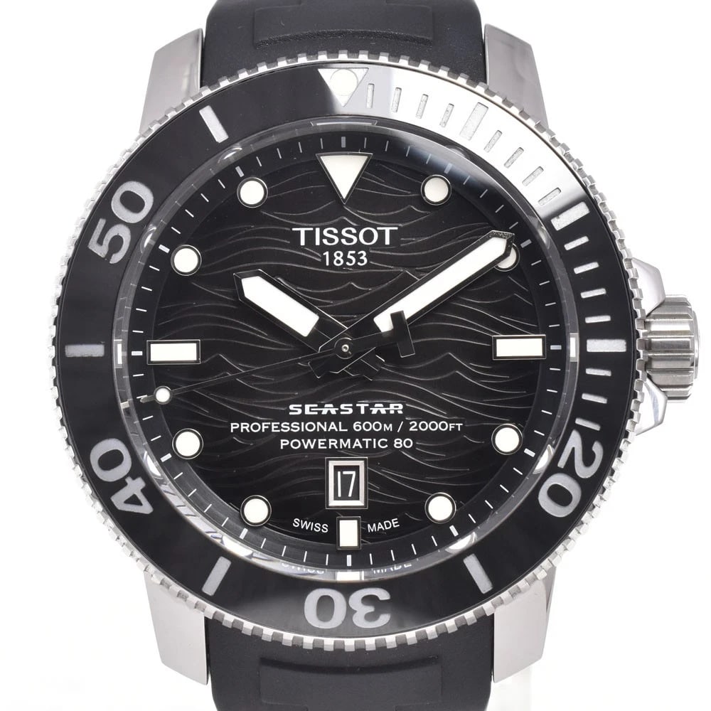 TISSOT SEA STAR AUTOMATIC WATCH: Tissot Sea Star Automatic Watch Brand: TISSOT Type/Style: Wristwatch Material: Band Material rubber, Case Material Stainless Steel Color: Case Color Silver, Band Color black, Dial Color black Size: Ca