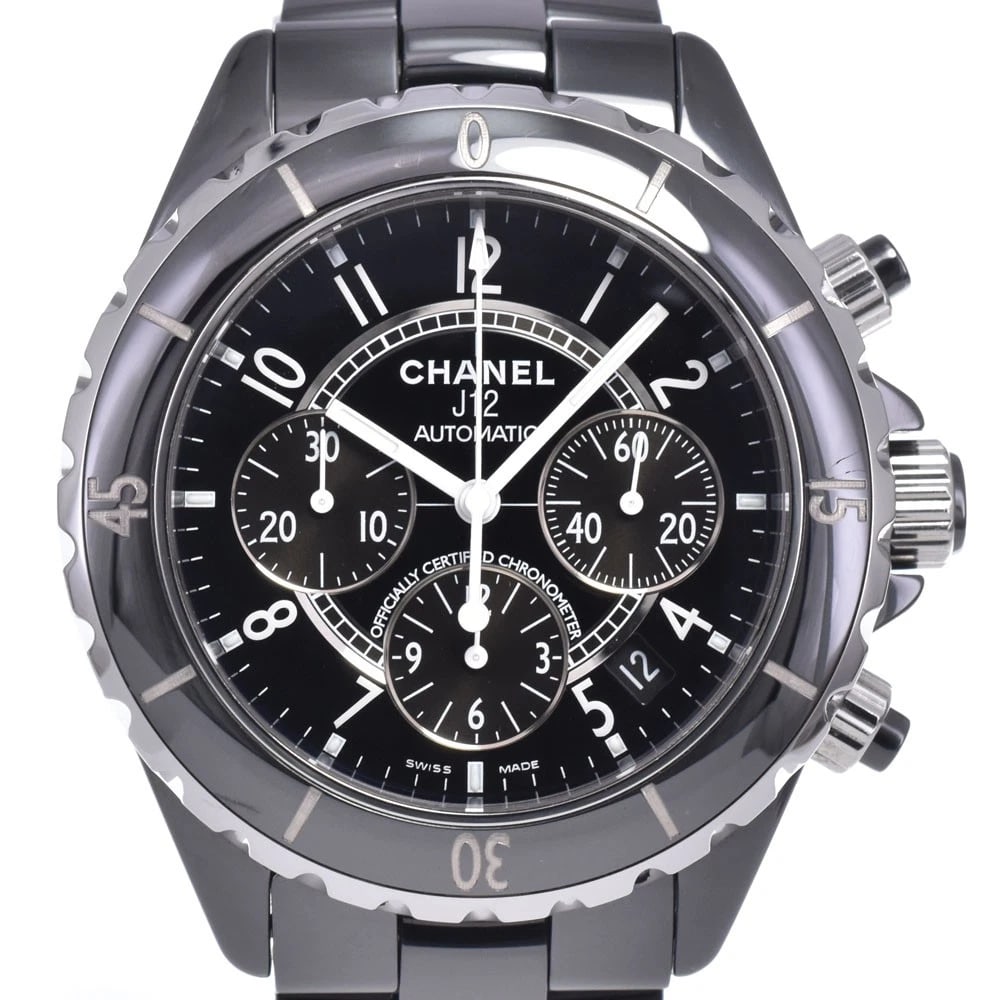 CHANEL J12 CERAMIC CHRONOGRAPH BLACK DIAL AUTOMATIC WATCH: Chanel J12 Ceramic Chronograph Black Dial Automatic Watch Brand: CHANEL Type/Style: Wristwatch Material: Band Material ceramic, Case Material ceramic Color: Case Color black, Band Color black, Dial