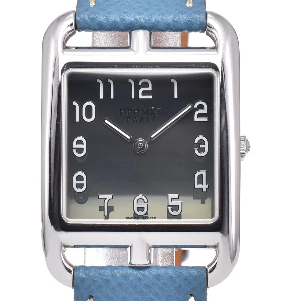 HERMES CAPE COD SILVER DIAL QUARTZ WATCH: Hermes Cape Cod Silver Dial Quartz Watch Brand: HERMES Type/Style: Wristwatch Material: Band Material leather, Case Material Stainless Steel Color: Case Color Silver, Band Color blue, Dial Color