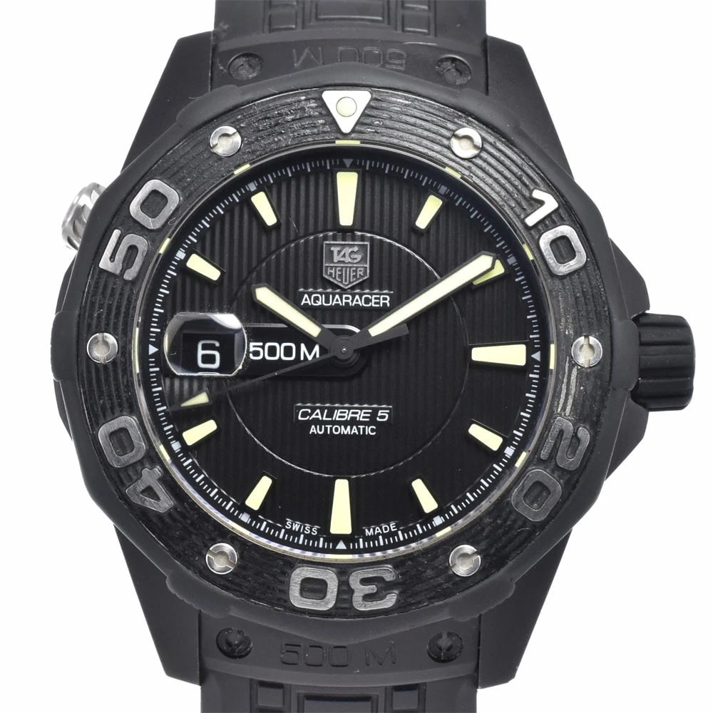 TAG HEUER AQUA RACER CALIBER 5 DATE BLACK DIAL AUTOMATIC WATCH: Tag Heuer Aqua Racer Caliber 5 Date Black Dial Automatic Watch Brand: TAG HEUER Type/Style: Wristwatch Material: Band Material rubber, Case Material titanium Color: Case Color black, Band Color