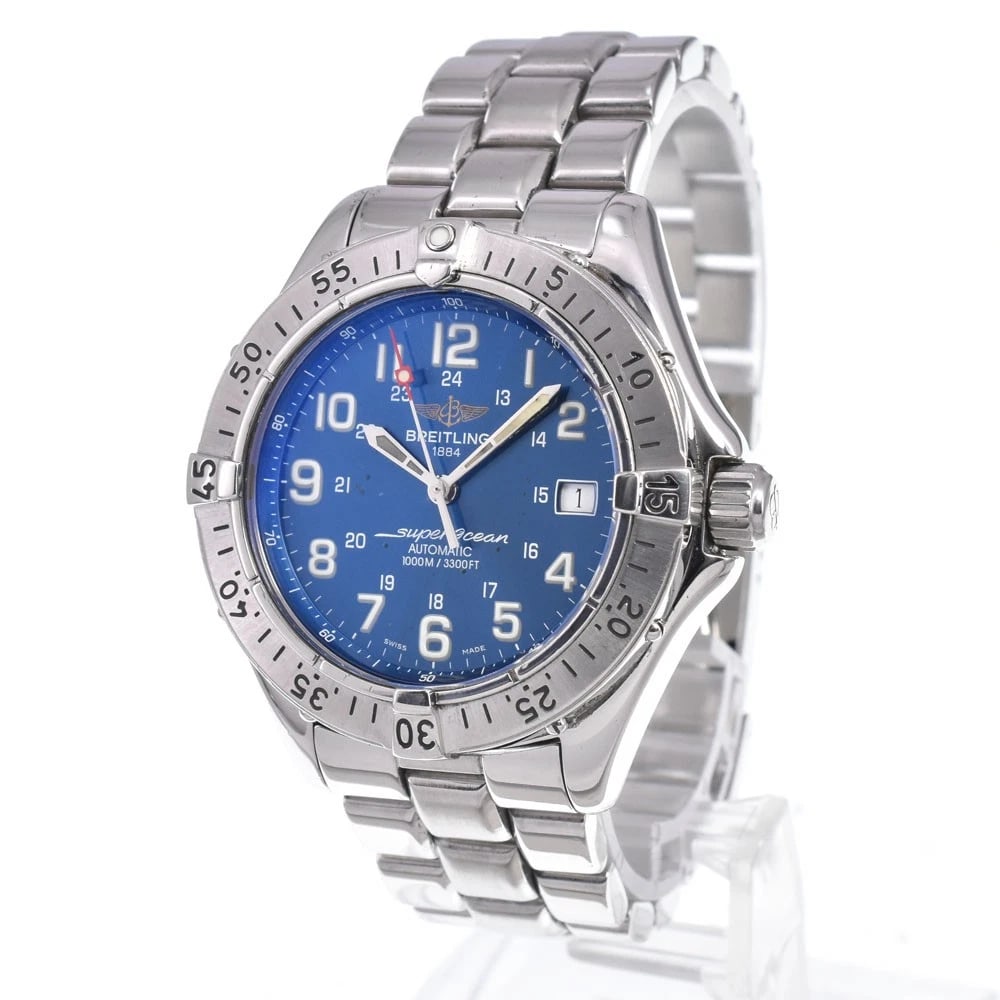 BREITLING SUPER OCEAN BLUE DIAL AUTOMATIC WATCH: Breitling Super Ocean Blue Dial Automatic Watch Brand: BREITLING Type/Style: Wristwatch Material: Band Material Stainless Steel, Case Material Stainless Steel Color: Case Color Silver, Band Color