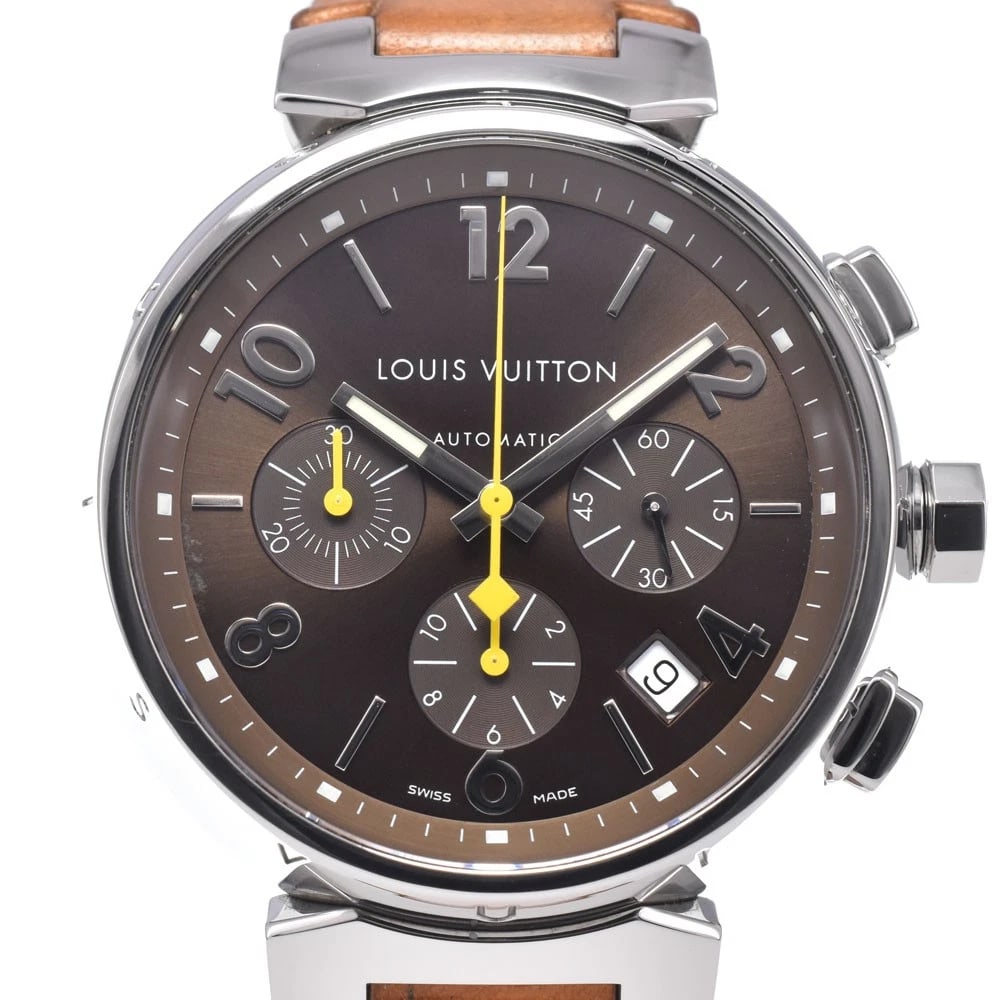 LOUIS VUITTON TAMBOUR DARK AUTOMATIC WATCH: Louis Vuitton Tambour Dark Automatic Watch Brand: LOUIS VUITTON Type/Style: Wristwatch Material: Band Material leather, Case Material Stainless Steel Color: Case Color Silver, Band Color Brown, Dial