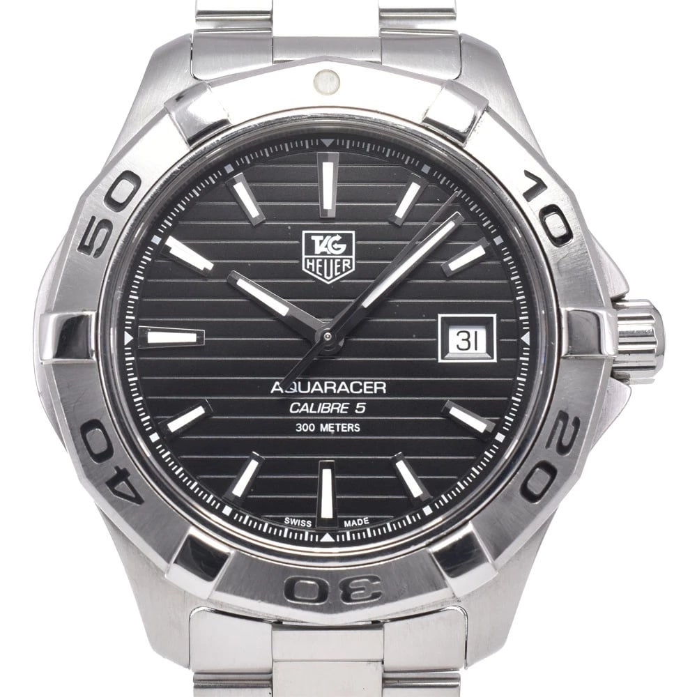 TAG HEUER AQUA RACER CALIBER 5 BLACK DIAL AUTOMATIC WATCH: Tag Heuer Aqua Racer Caliber 5 Black Dial Automatic Watch Brand: TAG HEUER Type/Style: Wristwatch Material: Band Material Stainless Steel, Case Material Stainless Steel Color: Case Color Silver, Band