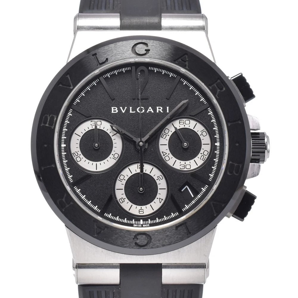BVLGARI DIAGONO CHRONOGRAPH DATE AUTOMATIC WATCH: Bvlgari Diagono Chronograph Date Automatic Watch Brand: BVLGARI Type/Style: Wristwatch Material: Band Material rubber, Case Material Stainless Steel / ceramic Color: Case Color Silver, Band Color