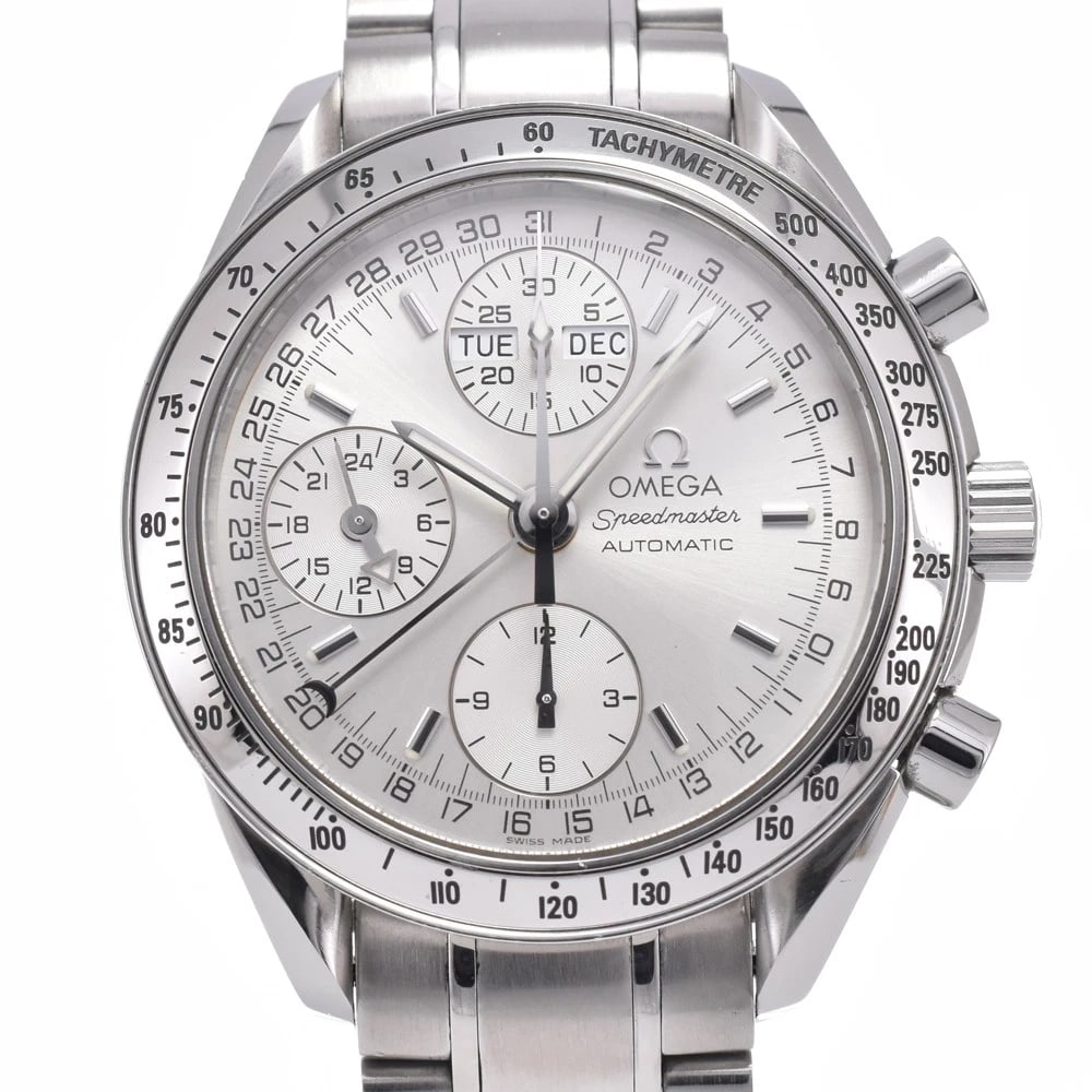 OMEGA SPEEDMASTER TRIPLE CALENDAR AUTOMATIC WATCH: Omega Speedmaster Triple Calendar Automatic Watch Brand: OMEGA Type/Style: Wristwatch Material: Band Material Stainless Steel, Case Material Stainless Steel Color: Case Color Silver, Band Color