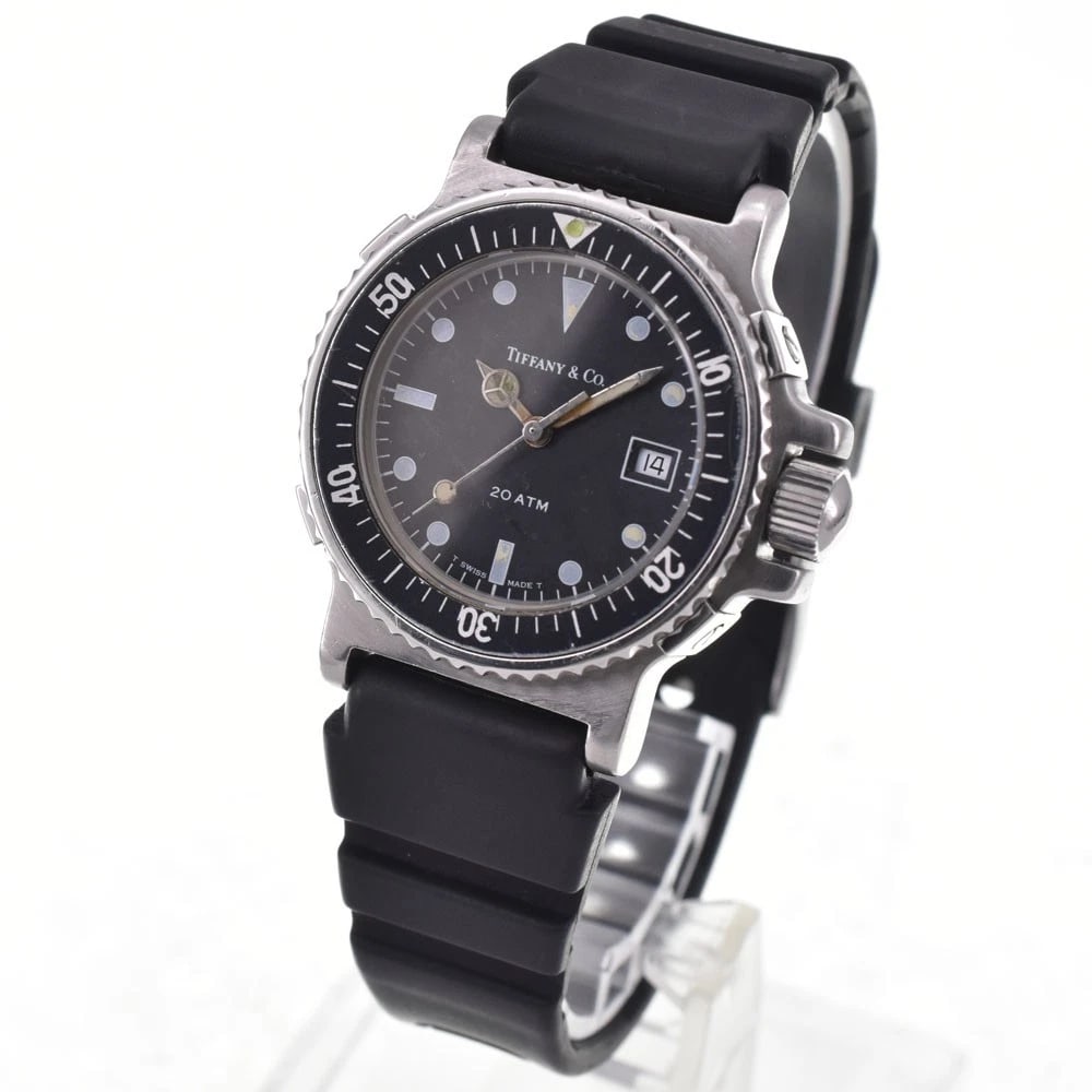 TIFFANY&CO. DIVER DATE BLACK DIAL QUARTZ LADIES WATCH: Tiffany&Co. Diver Date Black Dial Quartz Ladies Watch Brand: TIFFANY&Co. Type/Style: Wristwatch Material: Band Material rubber, Case Material Stainless Steel Color: Case Color Silver, Band Color black