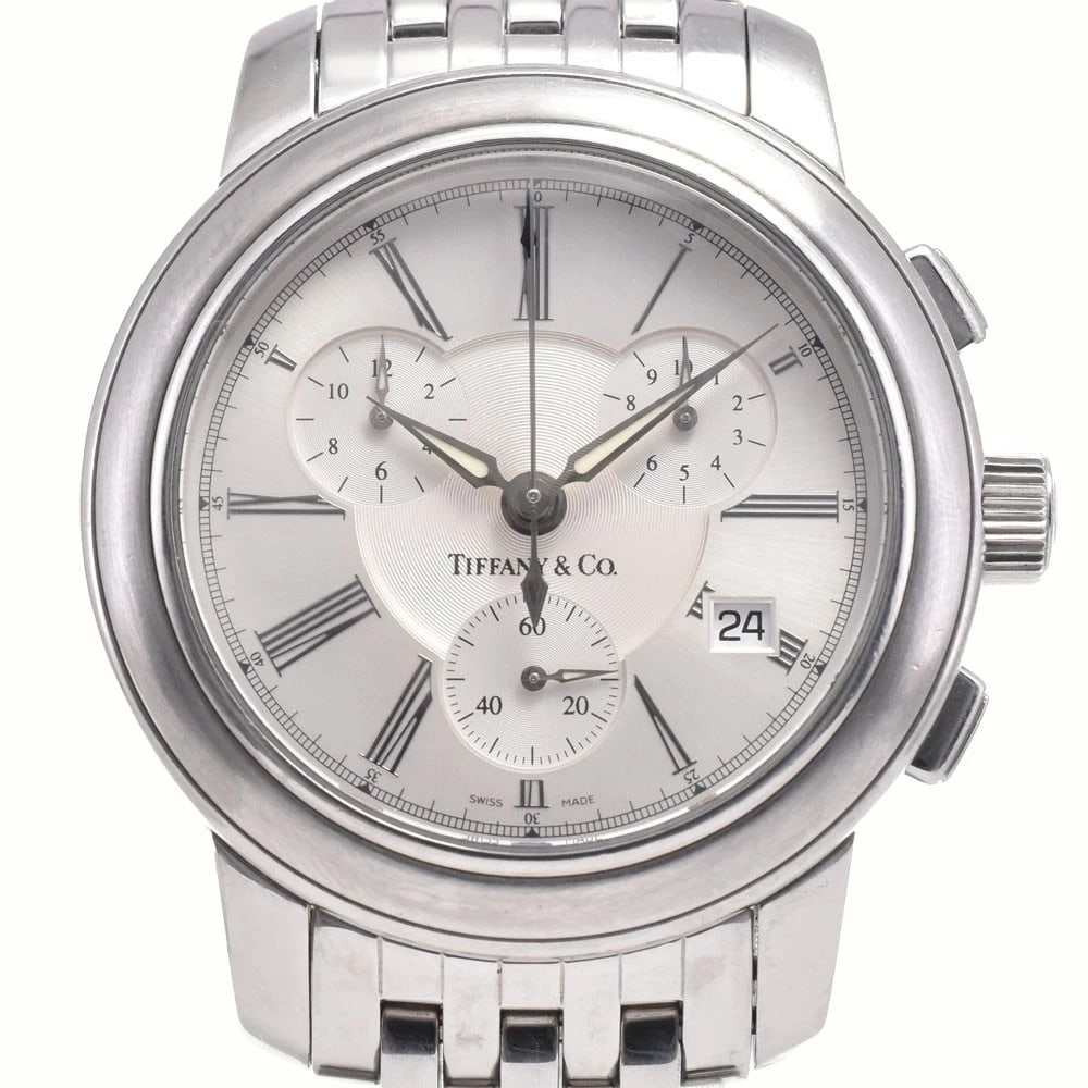 TIFFANY&CO. MARK ROUND CHRONOGRAPH SILVER DIAL QUARTZ WATCH: Tiffany&Co. Mark Round Chronograph Silver Dial Quartz Watch Brand: TIFFANY&Co. Type/Style: Wristwatch Material: Band Material Stainless Steel, Case Material Stainless Steel Color: Case Color Silver,