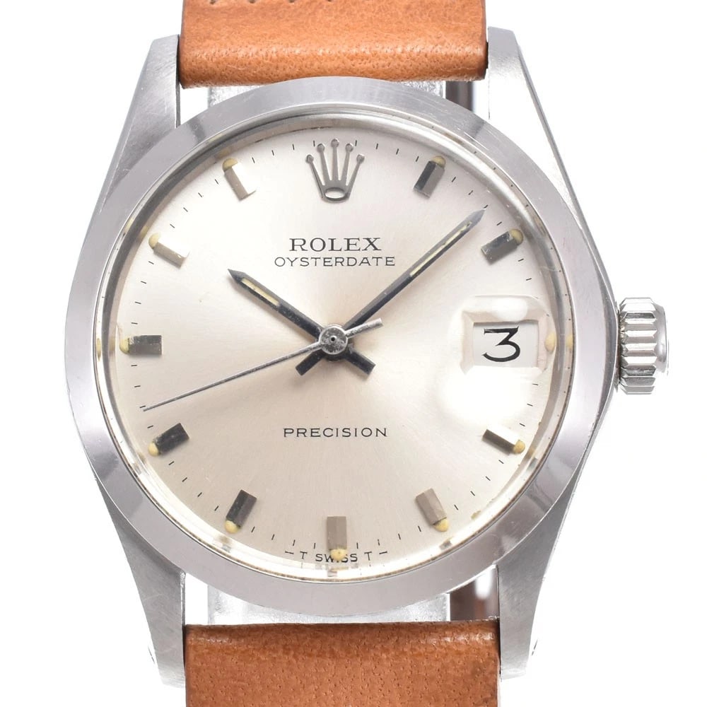 ROLEX OYSTER DATE SILVER HAND WINDING BOY'S WATCH: Rolex Oyster Date Silver Hand Winding Boy'S Watch Brand: ROLEX Type/Style: Wristwatch Material: Band Material leather, Case Material Stainless Steel Color: Case Color Silver, Band Color beige, Dial Co