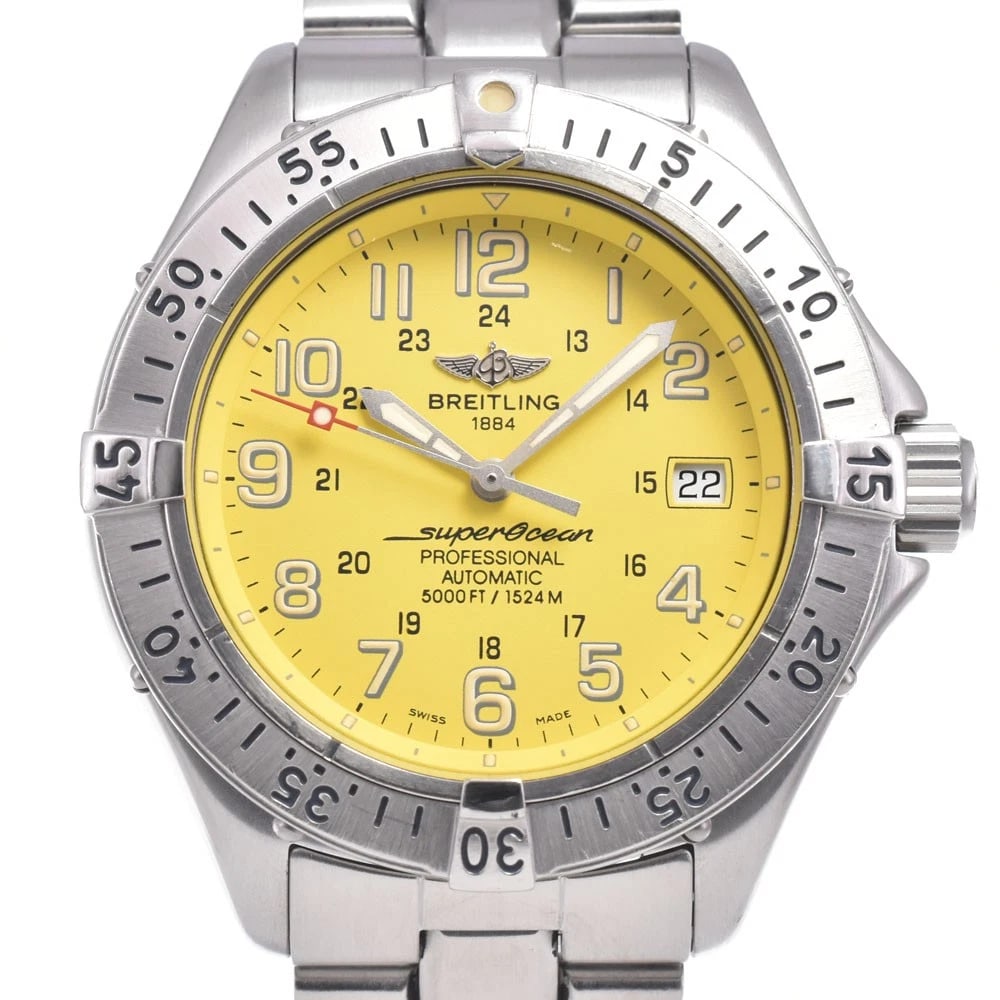 BREITLING SUPER OCEAN DATE YELLOW DIAL AUTOMATIC WATCH: Breitling Super Ocean Date Yellow Dial Automatic Watch Brand: BREITLING Type/Style: Wristwatch Material: Band Material Stainless Steel, Case Material Stainless Steel Color: Case Color Silver, Band Col