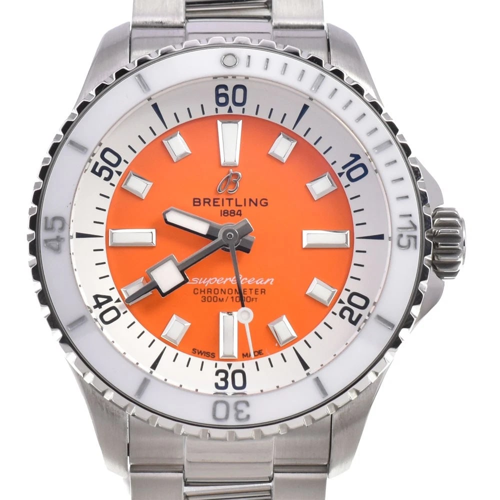 BREITLING SUPER OCEAN ORANGE DIAL UNISEX WATCH: Breitling Super Ocean Orange Dial Unisex Watch Brand: BREITLING Type/Style: Wristwatch Material: Band Material Stainless Steel, Case Material Stainless Steel Color: Case Color Silver, Band Color Silve