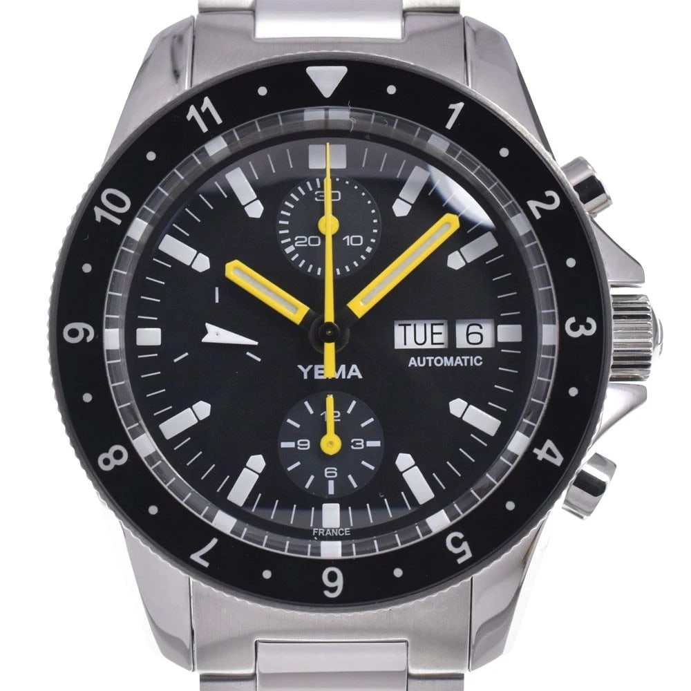 YEMA NAVY GRAPH BLACK DIAL AUTOMATIC WATCH: Yema Navy Graph Black Dial Automatic Watch Brand: YEMA Type/Style: Wristwatch Material: Band Material Stainless Steel, Case Material Stainless Steel Color: Case Color Silver, Band Color Silver, Dial C