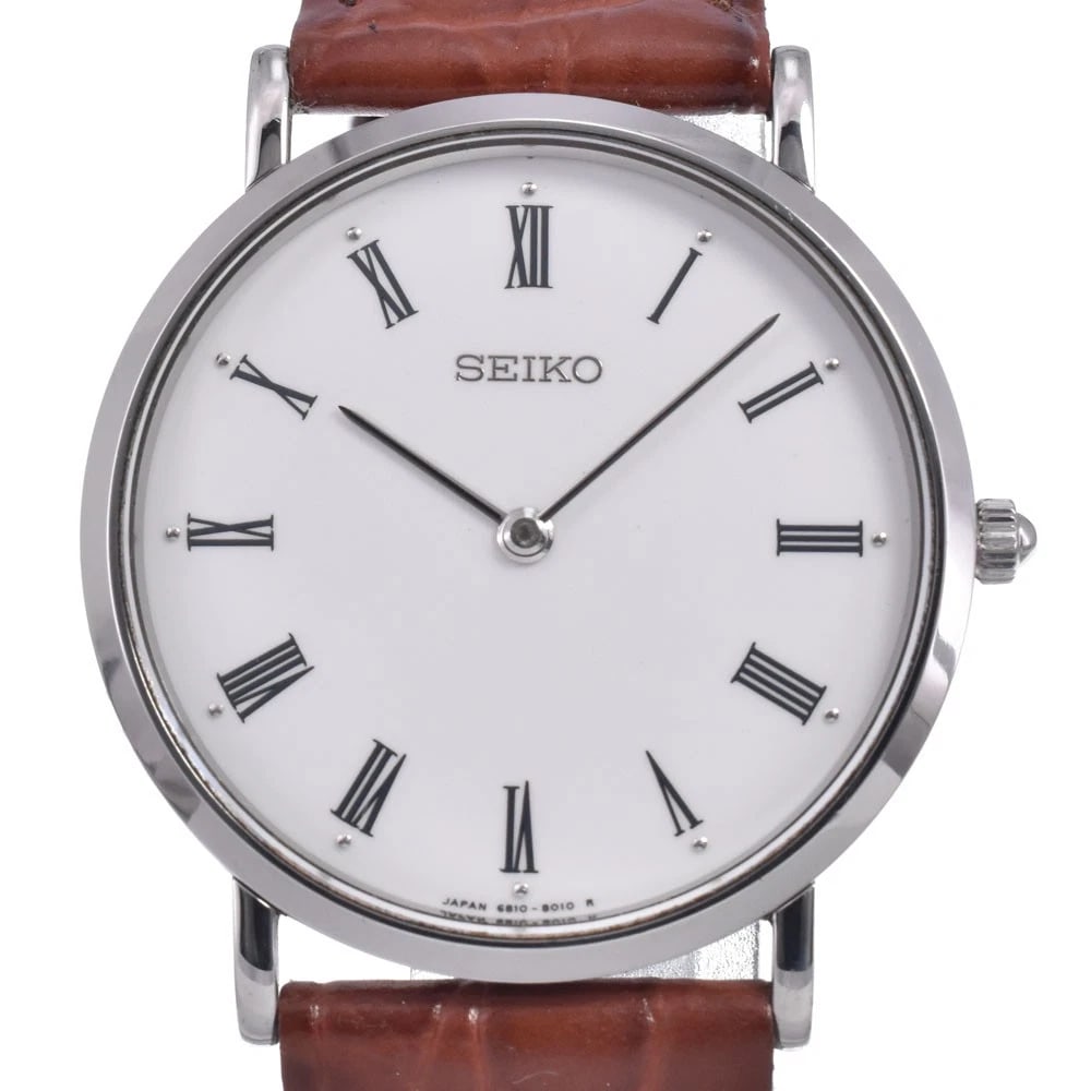 SEIKO MECHANICAL WHITE DIAL HAND WINDING WATCH: Seiko Mechanical White Dial Hand Winding Watch Brand: SEIKO Type/Style: Wristwatch Material: Band Material leather, Case Material Stainless Steel Color: Case Color Silver, Band Color Brown, Dial Color