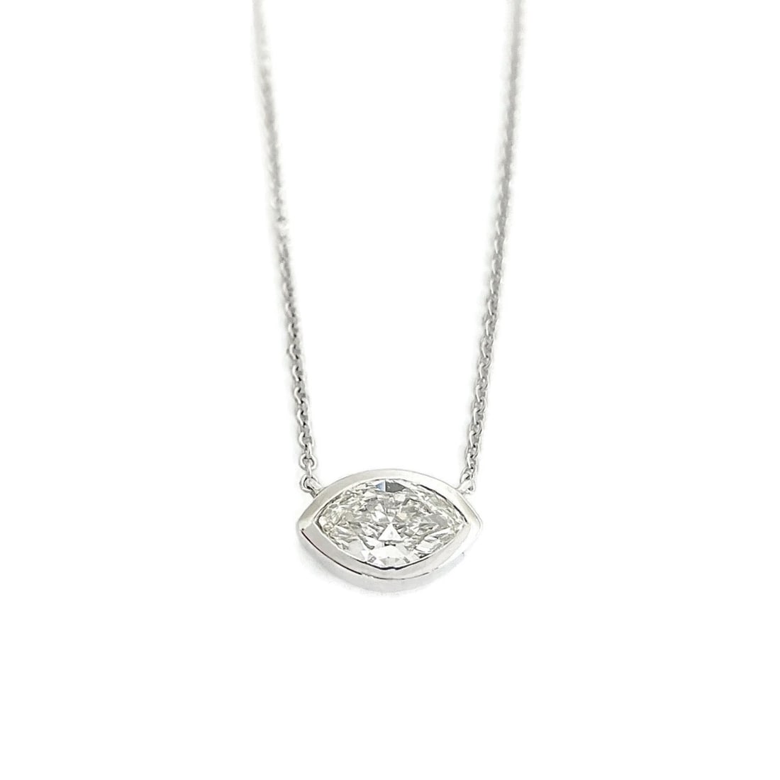 EGL MARQUISE DIAMOND SOLITAIRE BEZEL PENDANT NECKLACE 14K WHITE GOLD: EGL Marquise Diamond Solitaire Bezel Pendant Necklace 14K White Gold Brand: Unbranded Type/Style: Necklace Material: 14K White Gold, Main Stone Natural Color: Silver Size: Length: 16 inches, Pendant: 
