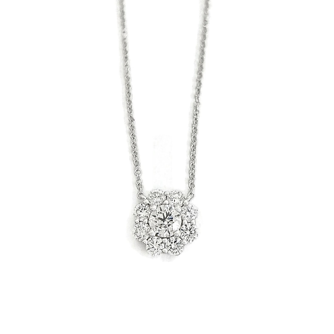 ROUND DIAMOND HALO CLUSTER PENDANT NECKLACE 14K WHITE GOLD: Round Diamond Halo Cluster Pendant Necklace 14K White Gold Brand: Unbranded Type/Style: Necklace Material: 14K White Gold, Main Stone Natural Color: Silver Size: Length: 16 inches, Pendant: 9.8 mm