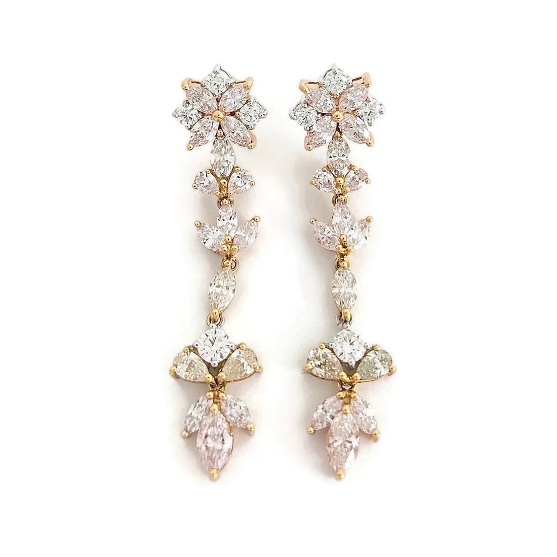 CLUSTER LIGHT PINK YELLOW DIAMOND EARRINGS 18K YELLOW GOLD (1 of 2)