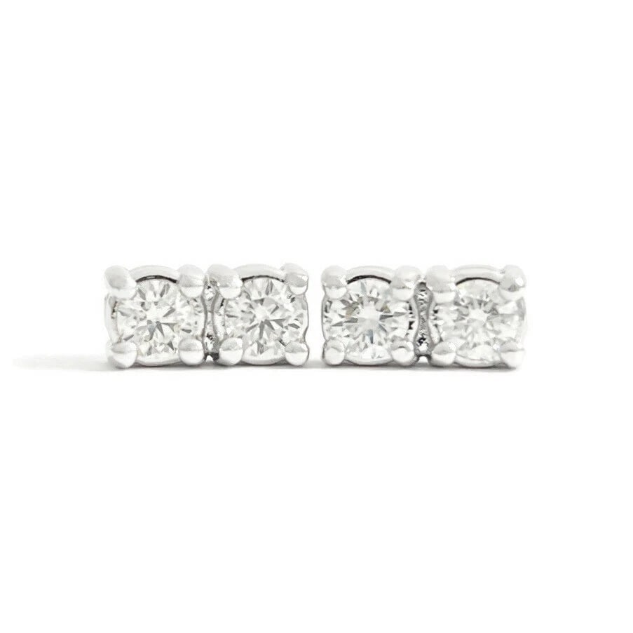 2-STONE DIAMOND BAR STUD EARRINGS 14K WHITE GOLD: 2-Stone Diamond Bar Stud Earrings 14K White Gold Brand: Unbranded Type/Style: Earrings Material: 14K White Gold, Main Stone Natural Color: Silver Size: Measurements: 8 mm x 3.9 mm Accessories: Non