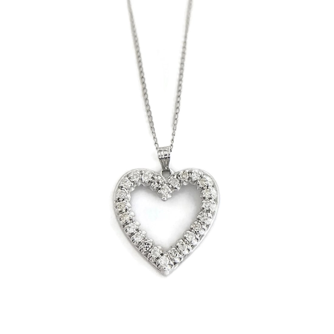 OPEN DIAMOND HEART PENDANT NECKLACE 14K WHITE GOLD: Open Diamond Heart Pendant Necklace 14K White Gold Brand: Unbranded Type/Style: Necklace Material: 14K White Gold, Main Stone Natural Color: Silver Size: Length: 15 inches Pendant: 24 mm (with bale) x