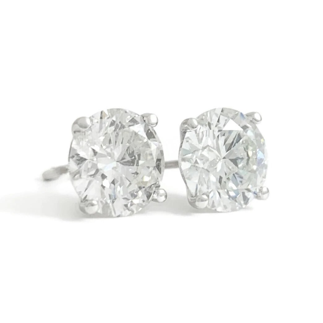 ROUND DIAMOND STUD EARRINGS 14K WHITE GOLD (1 of 3)
