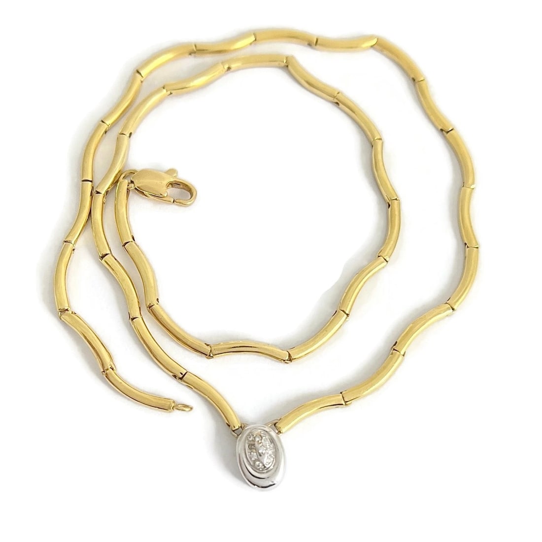 TWO-TONE DIAMOND CLUSTER WAVE CHAIN PENDANT NECKLACE (1 of 3)