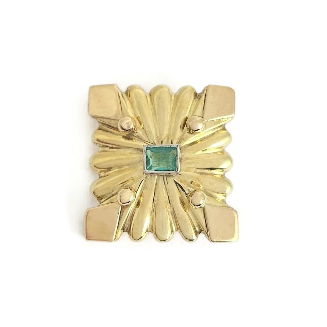 ANTIQUE ART DECO GREEN EMERALD BROOCH PIN IN 18K YELLOW GOLD (1 of 2)