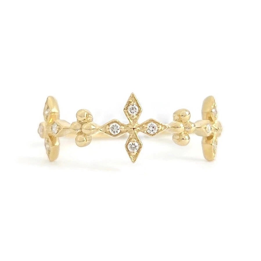 DAINTY DIAMOND FLORAL CROSS RING 14K YELLOW GOLD: Dainty Diamond Floral Cross Ring 14K Yellow Gold Brand: Unbranded Type/Style: Ring Material: 14K Yellow Gold, Main Stone Natural Color: Gold Size: 6.5 US Accessories: None Accessories Noti