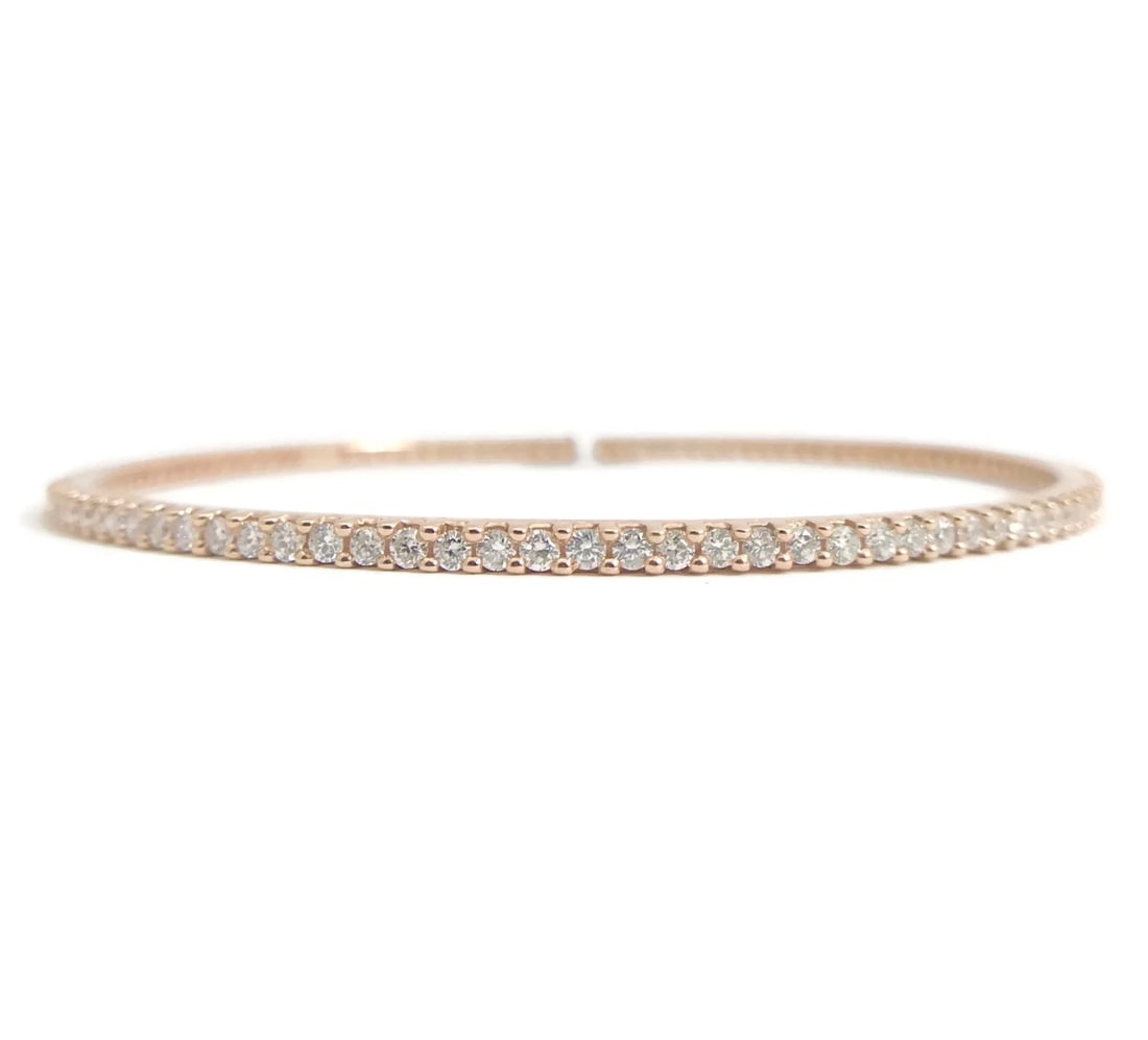 DIAMOND ETERNITY BANGLE BRACELET IN 14K PINK ROSE GOLD: Diamond Eternity Bangle Bracelet in 14K Pink Rose Gold Brand: Unbranded Type/Style: Bracelet Material: 10K pink Rose Gold, Main Stone Natural Color: Pink Size: Width: 2.0 mm Length: 7.5 inches Acc