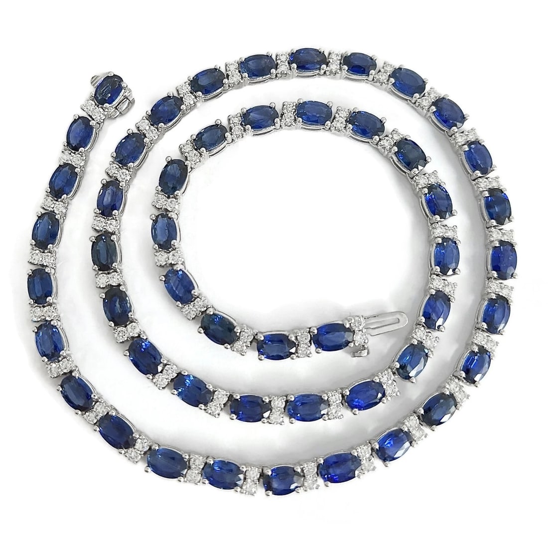 OVAL SAPPHIRE DIAMOND GEMSTONE NECKLACE 14K WHITE GOLD (1 of 2)