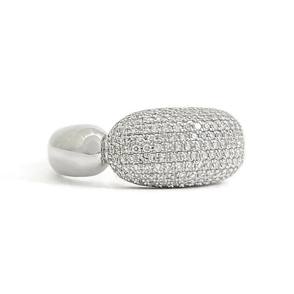 PAVE DIAMOND DOME BAR STATEMENT BAND RING 14K WHITE GOLD: Pave Diamond Dome Bar Statement Band Ring 14K White Gold Brand: Unbranded Type/Style: Ring Material: 14K White Gold, Main Stone Natural Color: Silver Size: 6.5 US Accessories: None Accesso