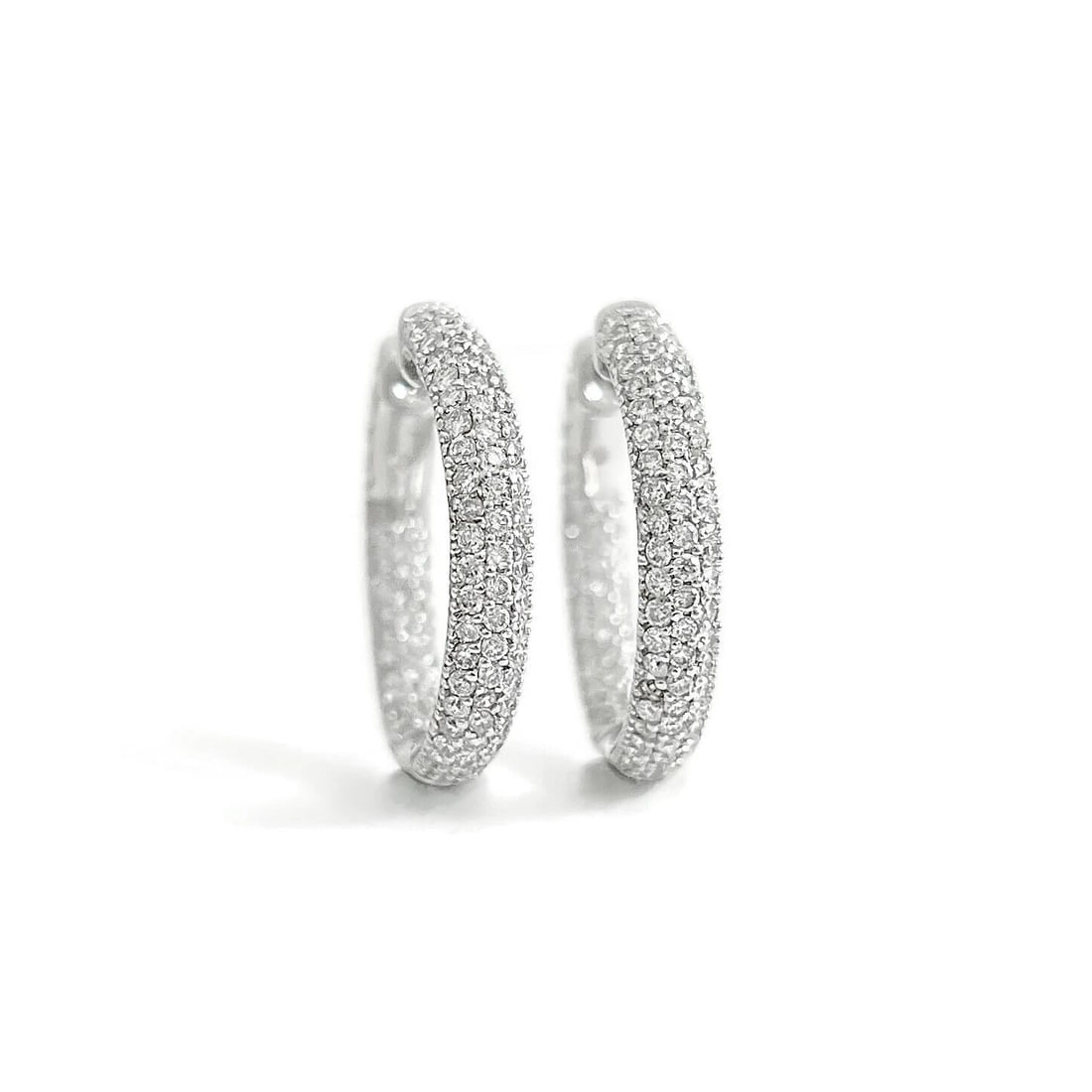 PAVE DIAMOND INSIDE-OUT HOOP EARRINGS 14K WHITE GOLD: Pave Diamond Inside-Out Hoop Earrings 14K White Gold Brand: Unbranded Type/Style: Earrings Material: 14K White Gold, Main Stone Natural Color: Silver Size: Length: 21.8 mm Width: 3.6 mm Accessorie