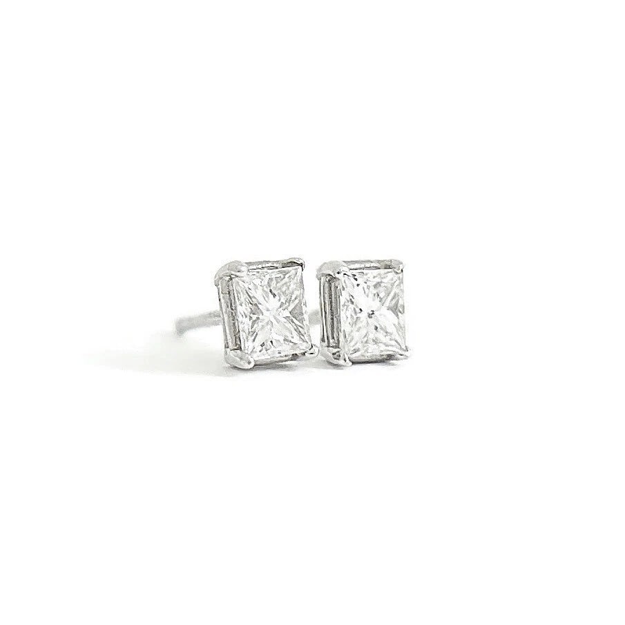 ELONGATED PRINCESS CUT DIAMOND STUD EARRINGS 14K WHITE GOLD: Elongated Princess Cut Diamond Stud Earrings 14K White Gold Brand: Unbranded Type/Style: Earrings Material: 14K White Gold, Main Stone Natural Color: Silver Size: Measurements: 3.5 mm x 4.5 mm Acc