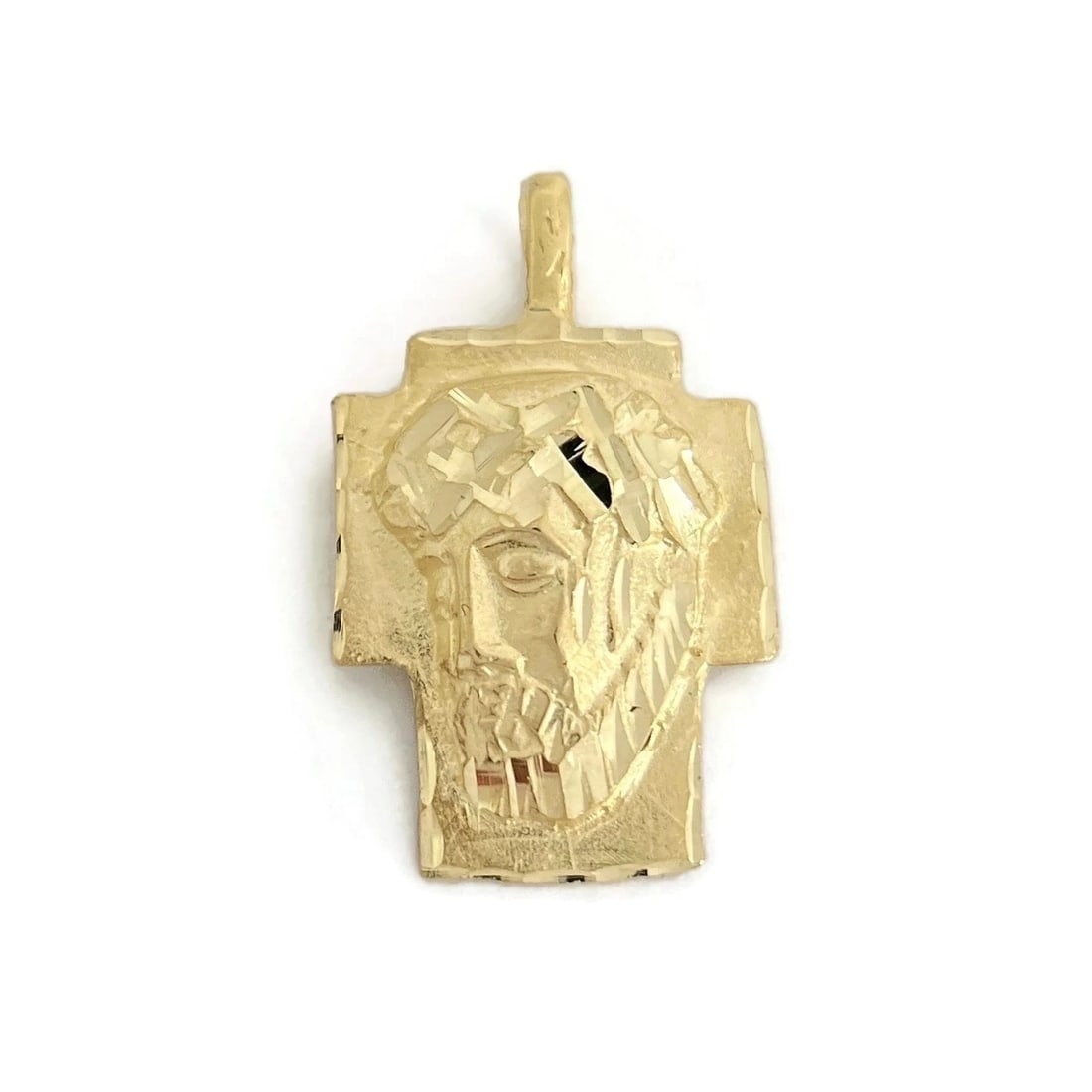 ESTATE JESUS RELIGIOUS NECKLACE PENDANT 14K YELLOW GOLD: Estate Jesus Religious Necklace Pendant 14K Yellow Gold Brand: Estate Type/Style: Pendant Material: 14K Yellow Gold, Color: Gold Size: Measurements: 1.25 inch (with bale) x 19 mm Accessories: None